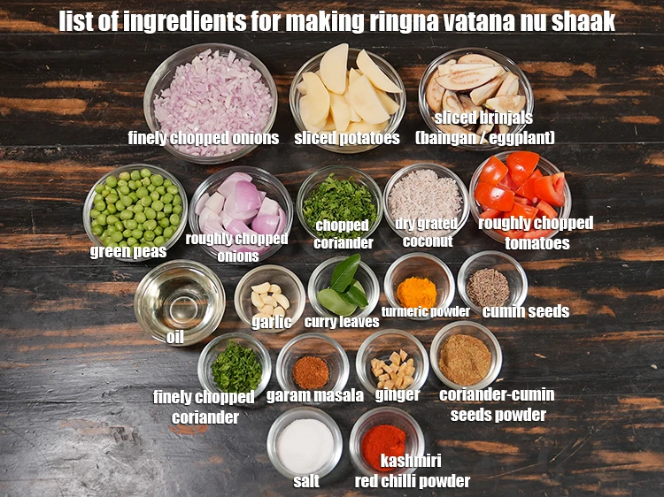 Step 2 – <p><i><u>See the below image of list of ingredients for making ringna vatana nu shaak.</u></i></p>