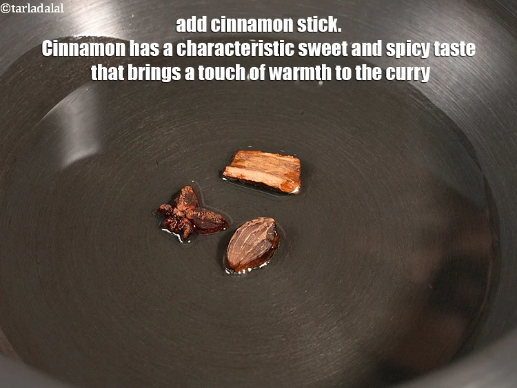 Step 6 – <p>Add 1 <a href="https://www.tarladalal.com/glossary-cinnamon-dalchini-346i">cinnamon (dalchini)</a> stick. Cinnamon has a characteristic sweet and spicy taste that …