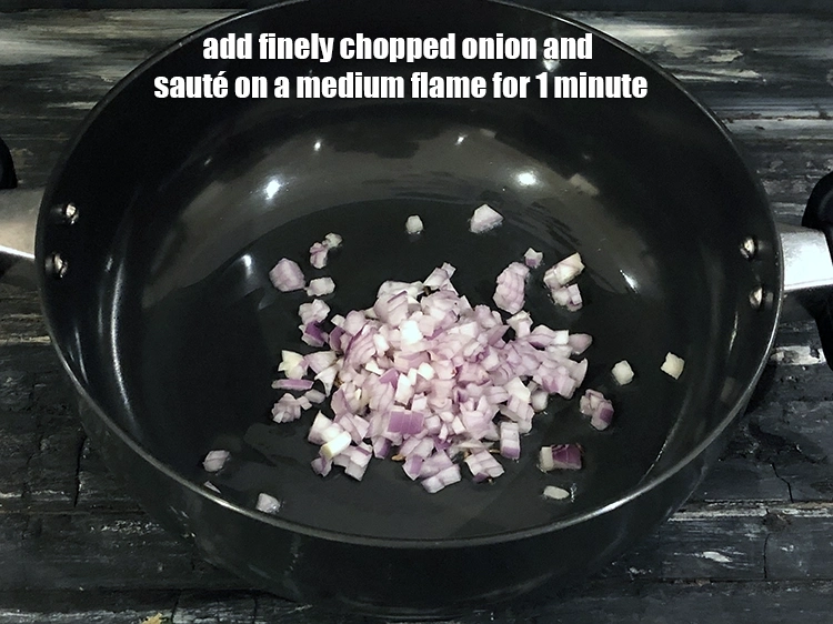 Step 3 – <html><head><meta charset="UTF-8"></head><body><p><strong>When the seeds crackle, </strong>add the 3/4 cup finely <a href="https://www.tarladalal.com/glossary-onions-pyaz-pyaaz-kanda-548i#ing_2327"><u>chopped onion</u></a> and <strong>sauté</strong> …