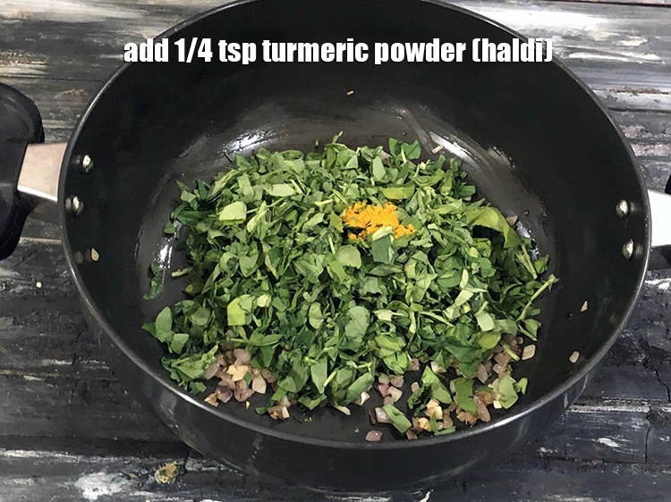 Step 8 – <p>Add the 1/4 tsp <a href="https://www.tarladalal.com/glossary-turmeric-powder-haldi-645i"><u>turmeric powder (haldi)</u></a><u>.</u></p>