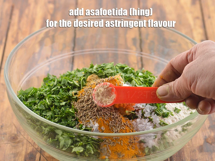 Step 12 – <p>Add the 1/4 tsp <a href="https://www.tarladalal.com/glossary-asafoetida-hing-113i"><u>asafoetida (hing)</u></a> for the desired astringent flavour.</p>