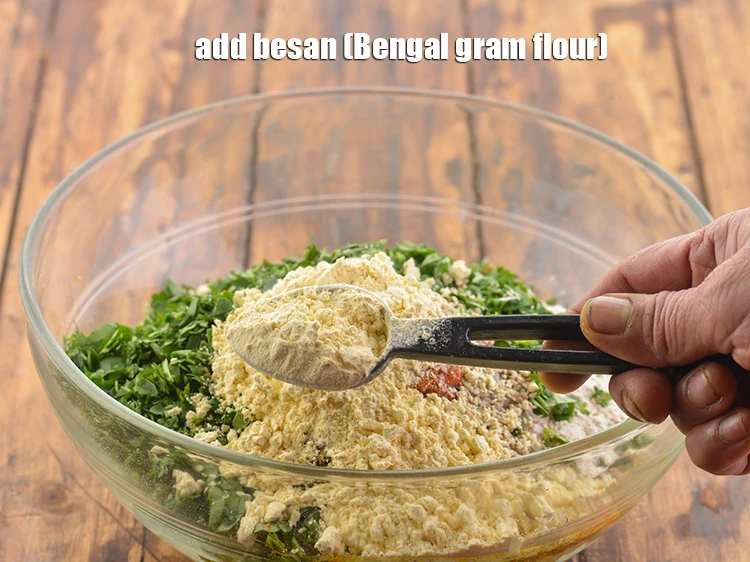 Step 15 – <p>Furthermore, add the 2 tbsp <a href="https://www.tarladalal.com/glossary-besan-chana-dal-flour-bengal-gram-flour-952i"><u>besan (Bengal gram flour)</u></a>. You can also add other …