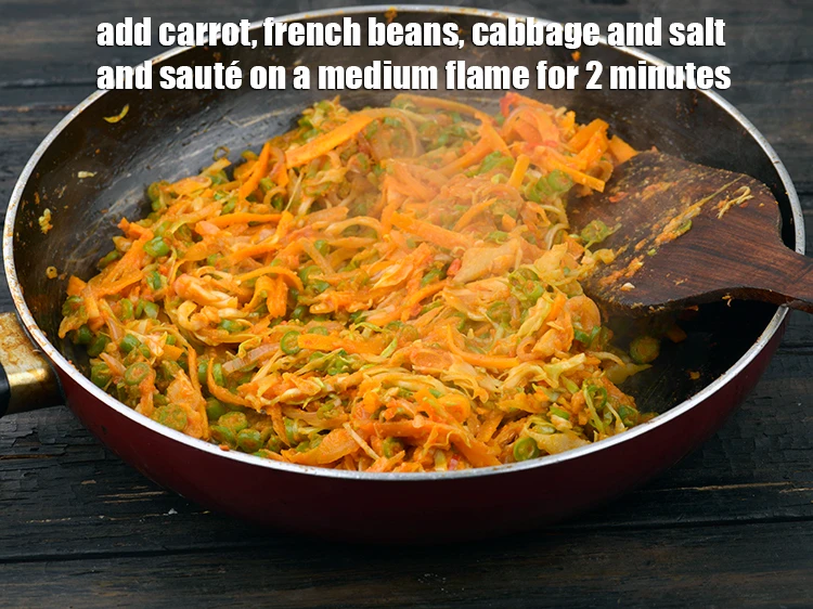 Step 3 – <p><span style="background-color:rgb(255,255,255);color:rgb(0,0,0);">Add the </span>1/2 cup <a href="https://www.tarladalal.com/glossary-carrot-gajar-gajjar-253i#ing_2348"><u>carrot juliennes</u></a><span style="background-color:rgb(255,255,255);color:rgb(0,0,0);">, </span>1/2 cup finely <a href="https://www.tarladalal.com/glossary-French-beans-fansi-196i#ing_2375"><u>chopped french …