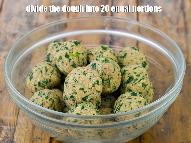 Step 2 – <p>Divide the <strong>dough</strong> into 20 equal portions.</p>