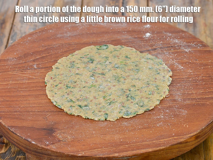 Step 3 – <p><span style="background-color:rgb(255,255,255);color:rgb(0,0,0);"><strong>Roll</strong> a portion of the <strong>dough</strong> into a 150 mm. (6") diameter thin circle …