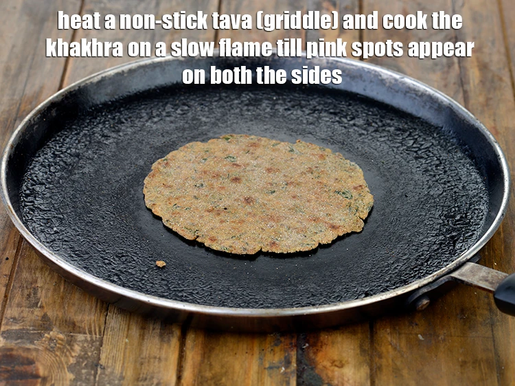 Step 4 – <p><span style="background-color:rgb(255,255,255);color:rgb(0,0,0);">Heat a non-stick tava (griddle) and cook the <strong>khakhra</strong> on a slow flame till …