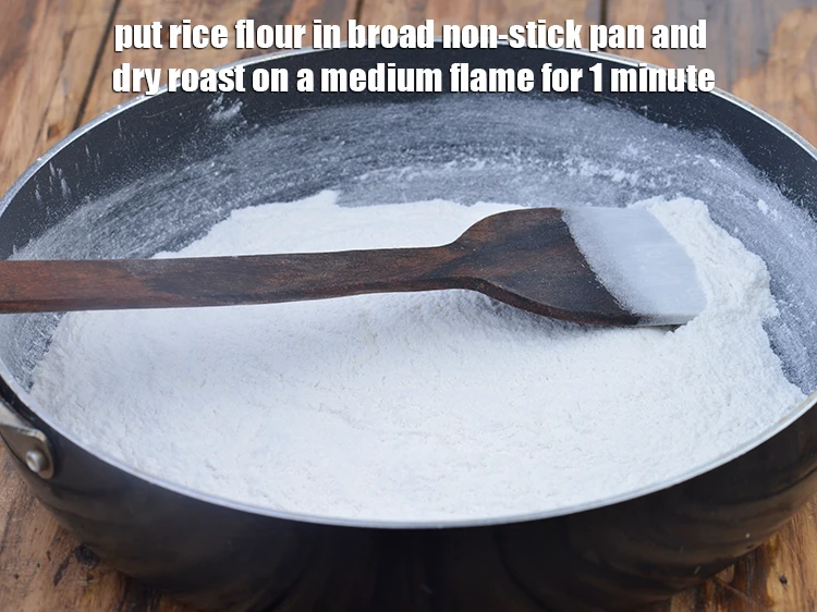 Step 4 – <p><span style="background-color:rgb(255,255,255);color:rgb(0,0,0);">Put the </span>1 cup <a href="https://www.tarladalal.com/glossary-rice-flour-chawal-ka-atta-534i"><u>rice flour (chawal ka atta)</u></a><span style="background-color:rgb(255,255,255);color:rgb(0,0,0);"> in broad non-stick …