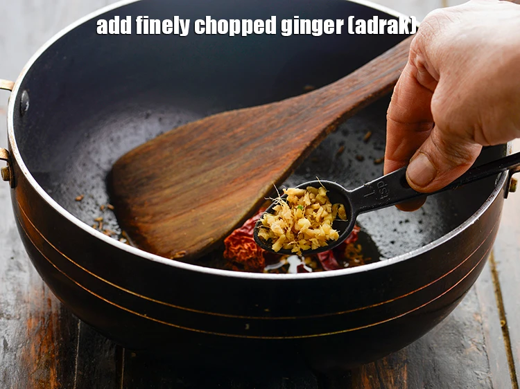 Step 9 – <p>Add the 1 tsp finely <a href="https://www.tarladalal.com/glossary-ginger-adrak-453i#ing_2366"><u>chopped ginger (adrak)</u></a>.</p>
