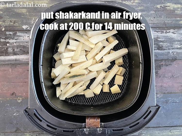 Step 15 – <p>Place the <strong>shakarkand</strong> in an air fryer and cook at 200 C&nbsp;for 14 minutes. We …