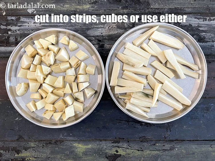 Step 11 – <p>Then cut into strips and cubes. We have cut into 2 different shapes to show …