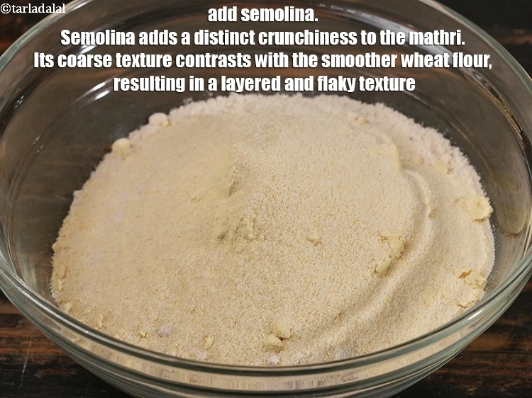 Step 6 – <p>Add ¼ cup <a href="https://www.tarladalal.com/glossary-semolina-sooji-rava-rawa-603i">semolina (rava / sooji)</a>. Semolina adds a distinct crunchiness to the …