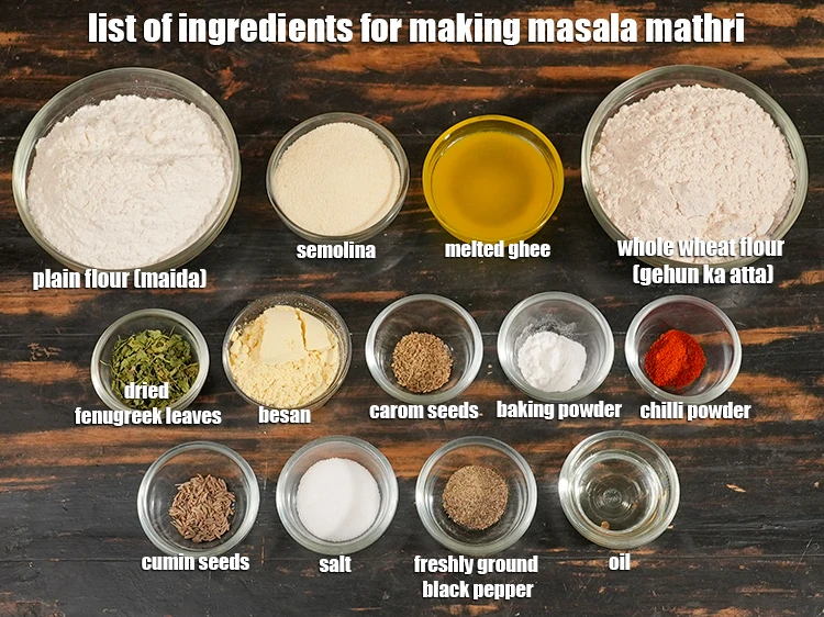 Step 2 – <p><i><u>See the below image of list of ingredients for making masala mathri recipe.</u></i></p>