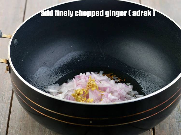 Step 16 – <p>Add the 1/2 tsp finely <a href="https://www.tarladalal.com/glossary-ginger-adrak-453i#ing_2366"><u>chopped ginger (adrak)</u></a>. We have added finely chopped ginger …