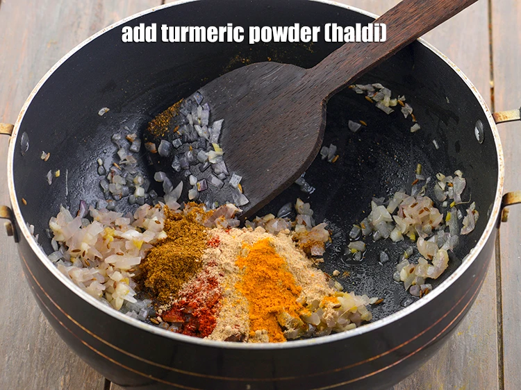 Step 22 – <p>Add the 1/4 tsp <a href="https://www.tarladalal.com/glossary-turmeric-powder-haldi-645i"><u>turmeric powder (haldi)</u></a>.&nbsp;</p>
