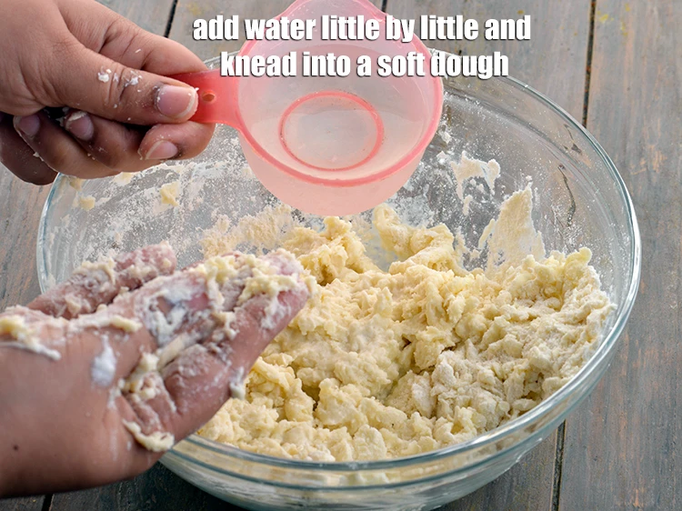 Step 35 – <p>Add <strong>water</strong> little by little and knead into a soft dough.&nbsp;</p>