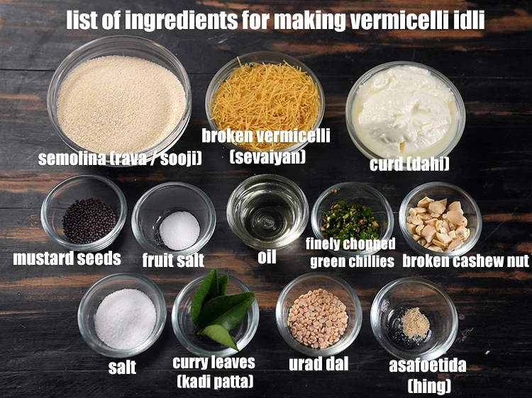 Step 7 – <p><i><u>See the below image of list of ingredients for making </u><strong><u>vermicelli idli.</u></strong></i></p>