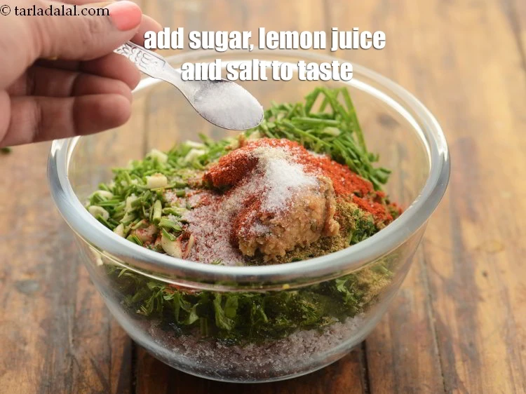 Step 29 – <p>Add 1 tbsp <a href="https://www.tarladalal.com/glossary-sugar-chini-shakkar-278i"><u>sugar</u></a>, 1 tbsp <a href="https://www.tarladalal.com/glossary-lemon-nimbu-428i#ing_2754"><u>lemon juice</u></a> and <a href="https://www.tarladalal.com/glossary-salt-namak-table-salt-418i"><u>salt </u></a>to taste.</p>