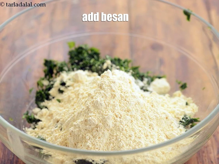 Step 9 – <p>Add 1/2 cup <a href="https://www.tarladalal.com/glossary-besan-chana-dal-flour-bengal-gram-flour-952i"><u>besan (Bengal gram flour)</u></a>. You can also add jowar, bajra or …