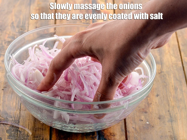 Step 3 – <p>Slowly massage the onions so that they are evenly coated with salt. The salt will …
