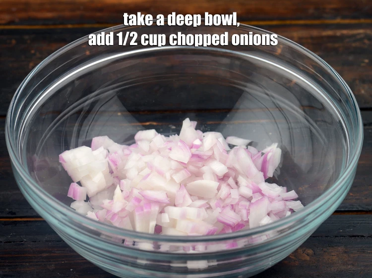 Step 3 – <p>To make <strong>topping</strong> for <strong>onion tomato and cheese open toast,</strong> take a deep bowl, add …