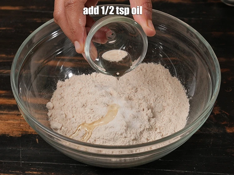 Step 4 – <p>Add the 1/2 tsp <a href="https://www.tarladalal.com/glossary-oil-671i"><u>oil</u></a>. Ghee/Olive oil can also be added as Moyan for …