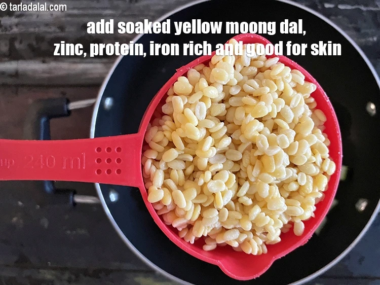 Step 18 – <p>Add 2&nbsp;cups soaked yellow moong dal. Note that 1 cup becomes 2 after soaking.&nbsp;Packed with …