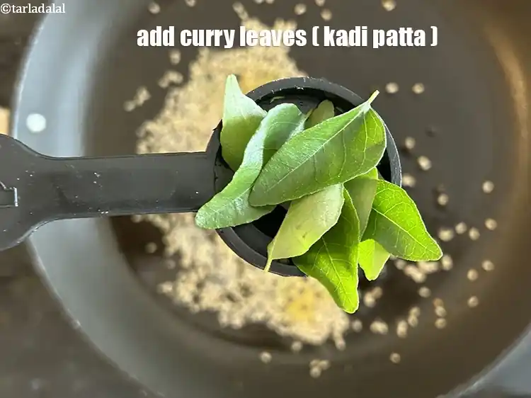 Step 32 – <html><head></head><body><p>Add&nbsp;8&nbsp;<a href="glossary-curry-leaves-kadi-patta-kadipatta-388i">curry leaves (kadi patta)</a>.</p></body></html>