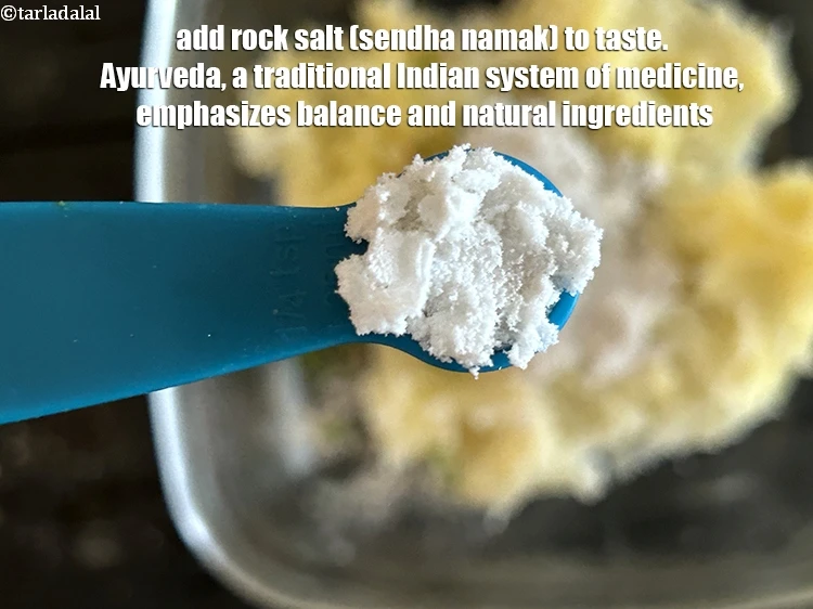 Step 25 – <html><head><meta charset="UTF-8"> </head><body><p>Add&nbsp;<a href="https://www.tarladalal.com/glossary-rock-salt-sendha-namak-1644i">rock salt (sendha namak)</a>&nbsp;to taste. We added 1/4th&nbsp;tsp.&nbsp;Ayurveda, a traditional Indian system …