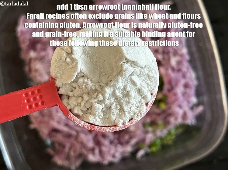 Step 13 – <html><head></head><body><p>Add&nbsp;1 tbsp&nbsp;<a href="glossary-arrowroot-flour-arrowroot-ka-atta-paniphal-flour-111i">arrowroot (paniphal) flour</a>.&nbsp;Farali recipes often exclude grains like wheat and flours containing gluten. …