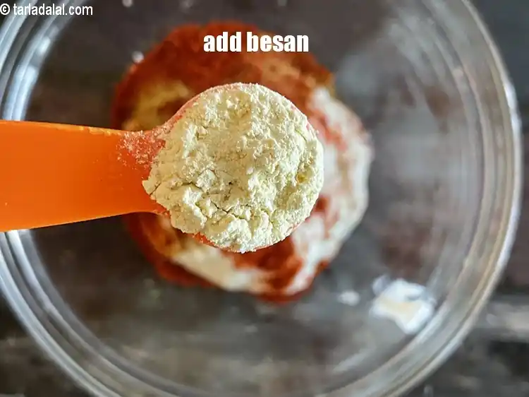 Step 17 – <html><head></head><body><p>Add&nbsp;2 tsp&nbsp;<a href="glossary-besan-chana-dal-flour-bengal-gram-flour-952i">besan (bengal gram flour)</a>.</p></body></html>