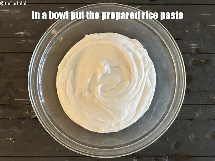 Step 23 – <p>To make&nbsp;<strong>appam batter</strong>, in a bowl put the prepared rice paste.</p>