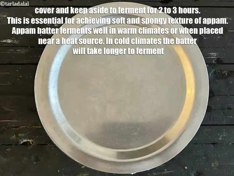 Step 30 – <p>Cover and keep aside the batter to&nbsp;ferment for 2 to 3 hours.&nbsp;This is essential for …