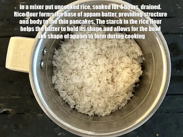 Step 12 – <p>in a mixer put&nbsp;2 cups&nbsp;uncooked&nbsp;<a href="https://www.tarladalal.com/glossary-rice-chawal-533i">rice (chawal)</a>&nbsp;, soaked for 4 to 5 hours and drained.&nbsp;Rice …