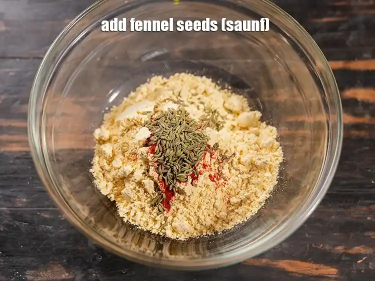 Step 5 – <html><head></head><body><p>Add&nbsp;1 tsp&nbsp;<a href="glossary-fennel-seeds-saunf-sauf-410i">fennel seeds (saunf)</a>.</p></body></html>