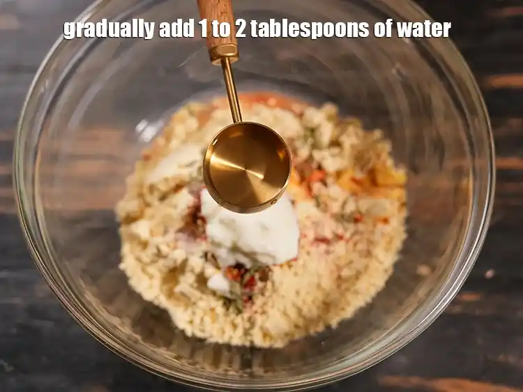 Step 9 – <p>Gradually add&nbsp;1 to 2 tablespoons of water. Besan requires less water to make a firm …