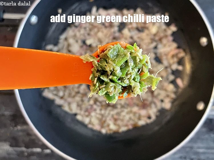 Step 15 – <html><head></head><body><p>Add <strong>1 1/2 tsp</strong>&nbsp;<a href="glossary-ginger-green-chilli-paste-adrak-mirch-ki-paste-adrak-mirchi-paste-139i">ginger-green chilli paste</a>.</p></body></html>