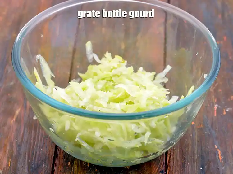 Step 5 – <p>Grate the bottle gourd. Make sure you use them immediately so that they don’t get …