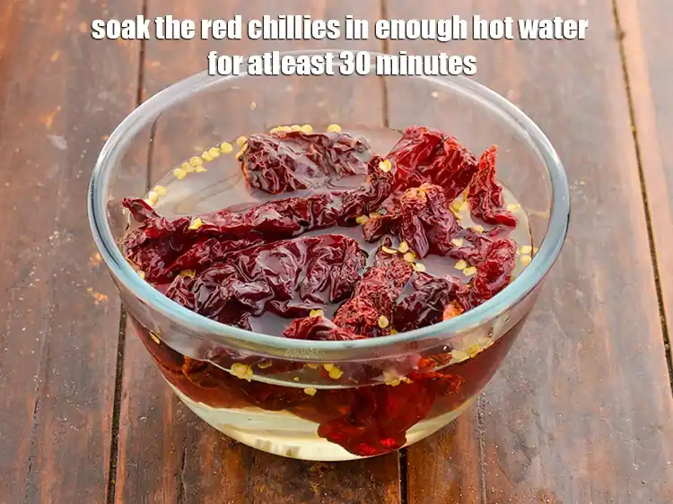 Step 2 – <p>Soak<span style="background-color:rgb(255,255,255);color:rgb(0,0,0);"> around 12-15 whole </span>red chillies<span style="background-color:rgb(255,255,255);color:rgb(0,0,0);"> in enough </span><strong>hot water</strong><span style="background-color:rgb(255,255,255);color:rgb(0,0,0);"> for atleast …