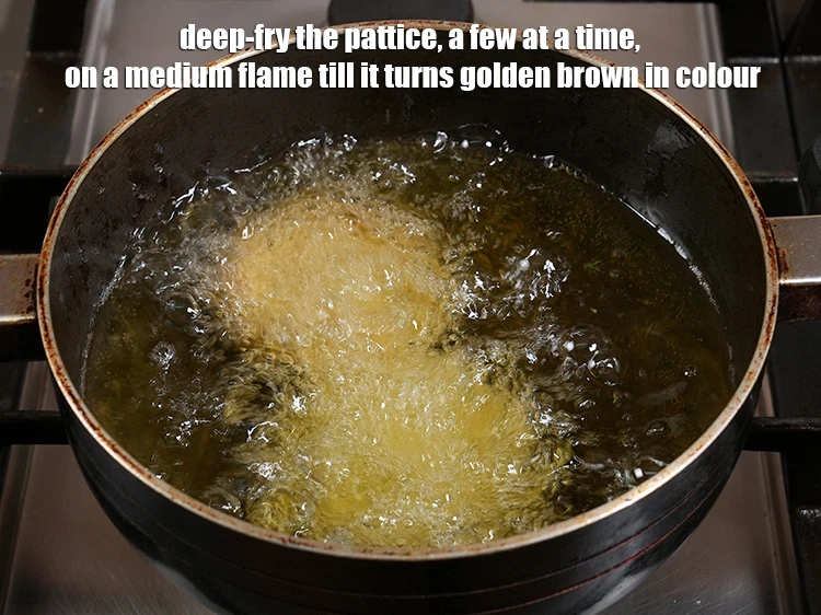 Step 17 – <p><span style="background-color:rgb(255,255,255);color:rgb(0,0,0);">Deep-fry the pattice, a few at a time, on a medium flame till it …