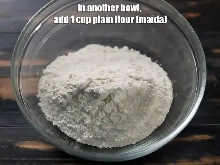 Step 8 – <p><strong>For the dough of bread sticks, </strong>add 1 cup&nbsp;<a href="https://www.tarladalal.com/glossary-plain-flour-maida-188i">plain flour (maida)</a>&nbsp;in a deep bowl. …
