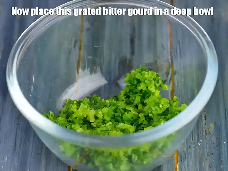 Step 3 – <p><span style="background-color:rgb(255,255,255);color:rgb(0,0,0);">Now place this grated bitter gourd in a deep bowl.</span></p>