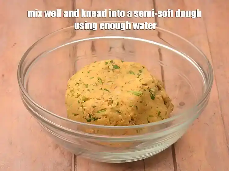 Step 11 – <p><span style="background-color:rgb(255,255,255);color:rgb(0,0,0);">Mix well and knead into a semi-soft dough using enough water.</span></p>