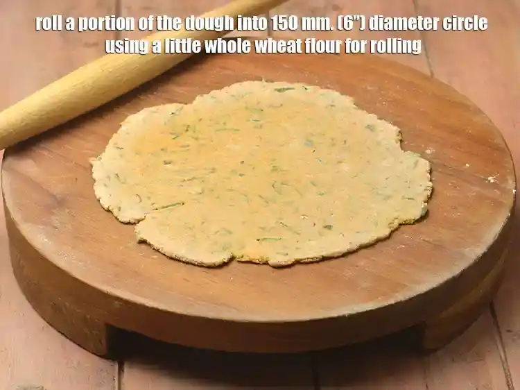 Step 13 – <p>Roll a portion of the dough into 150 mm. (6”) diameter circle using a little …