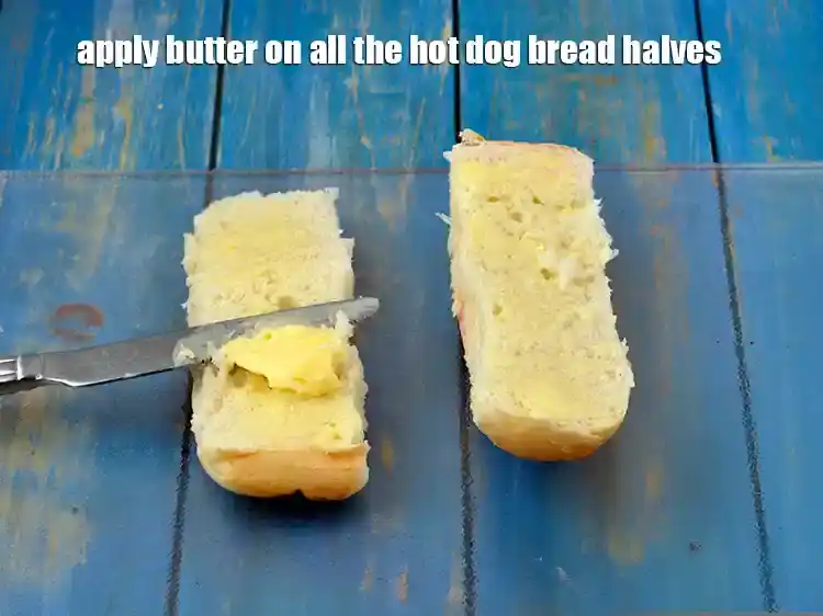 Step 7 – <p><span style="background-color:rgb(255,255,255);color:rgb(0,0,0);">Take 2 hot dog bread halves and place on a clean, dry surface.&nbsp;</span>Apply <a …