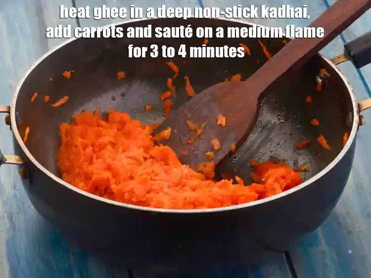 Step 2 – <p>Heat the 1 tbsp <a href="https://www.tarladalal.com/glossary-ghee-245i"><u>ghee</u></a> in a deep non-stick kadhai, add the <span style="background-color:rgb(255,255,255);color:rgb(0,0,0);"><strong>Steam …