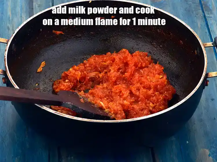 Step 4 – <p>Add the 2 1/2 tbsp <a href="https://www.tarladalal.com/glossary-milk-powder-517i"><u>milk powder</u></a> and cook on a medium flame for …