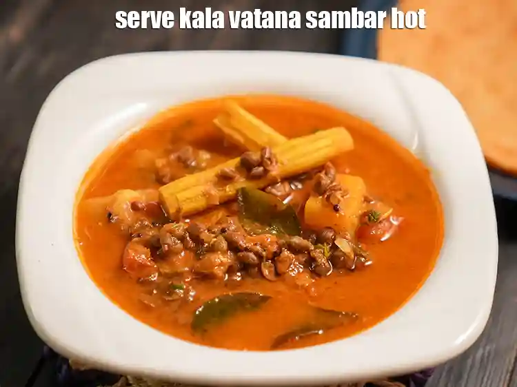 Step 30 – <p><span style="background-color:rgb(255,255,255);color:rgb(0,0,0);">Serve </span><strong>kala vatana sambar</strong><span style="background-color:rgb(255,255,255);color:rgb(0,0,0);"> hot.</span></p>