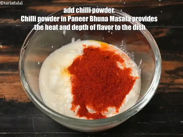 Step 5 – <p>Add 1 tsp <a href="https://www.tarladalal.com/glossary-chilli-powder-red-chilli-powder-339i">chilli powder</a>. Chilli powder in Paneer Bhuna Masala provides the heat …