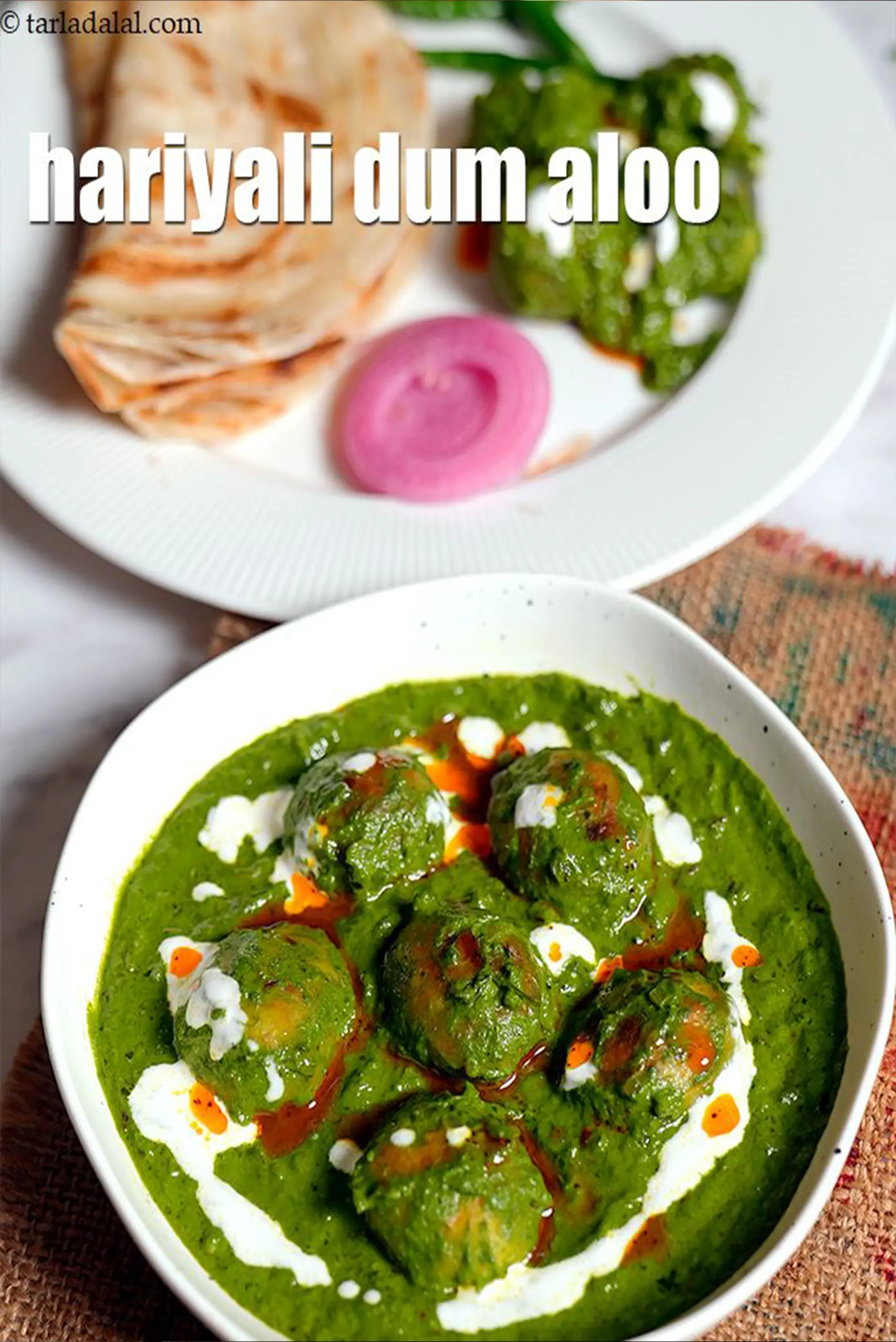 hariyali dum aloo recipe | potatoes in spinach coriander gravy | green masala dum aloo |