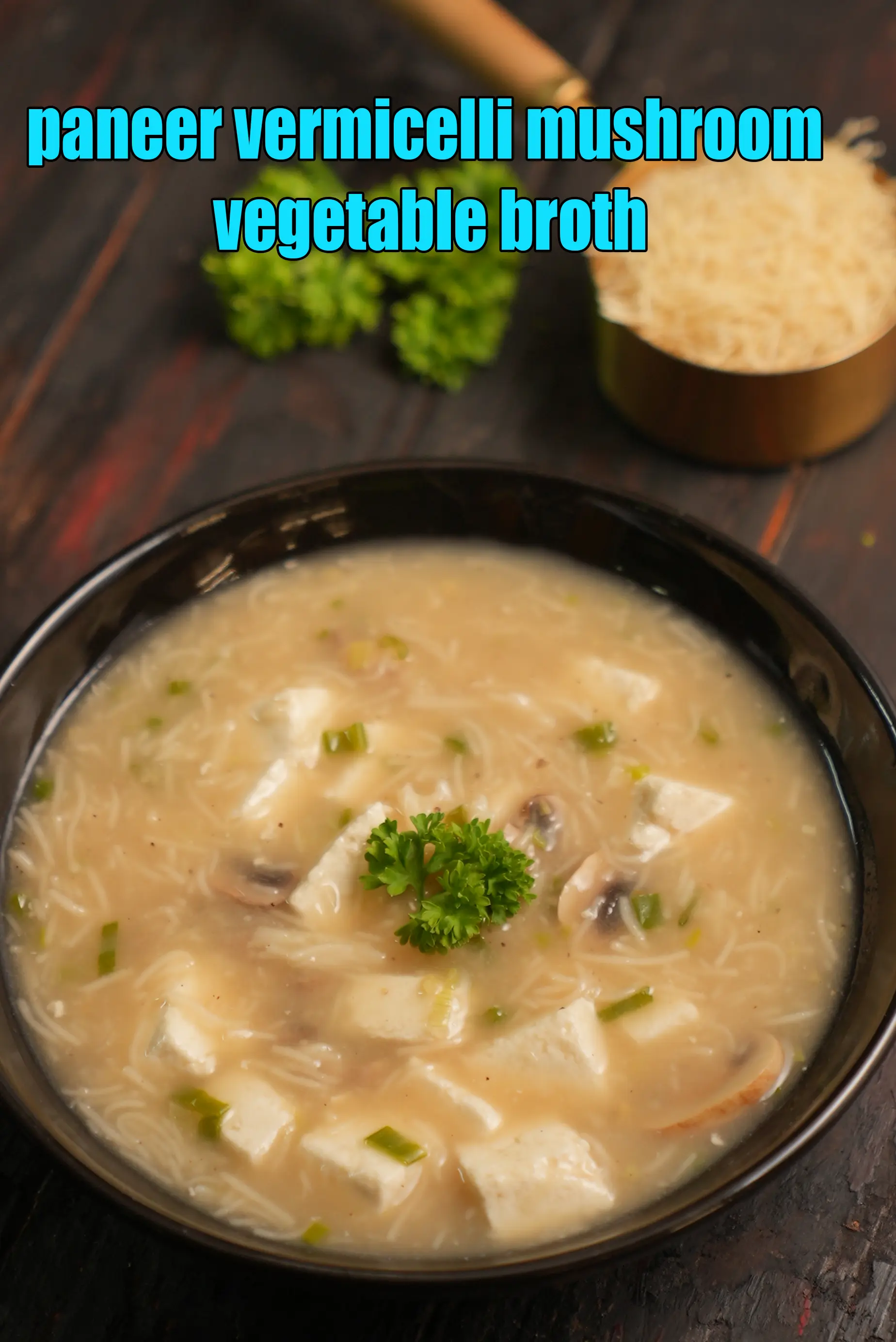 paneer vermicelli mushroom vegetable broth | healthy Indian vermicelli soup | vermicelli vegetable soup |